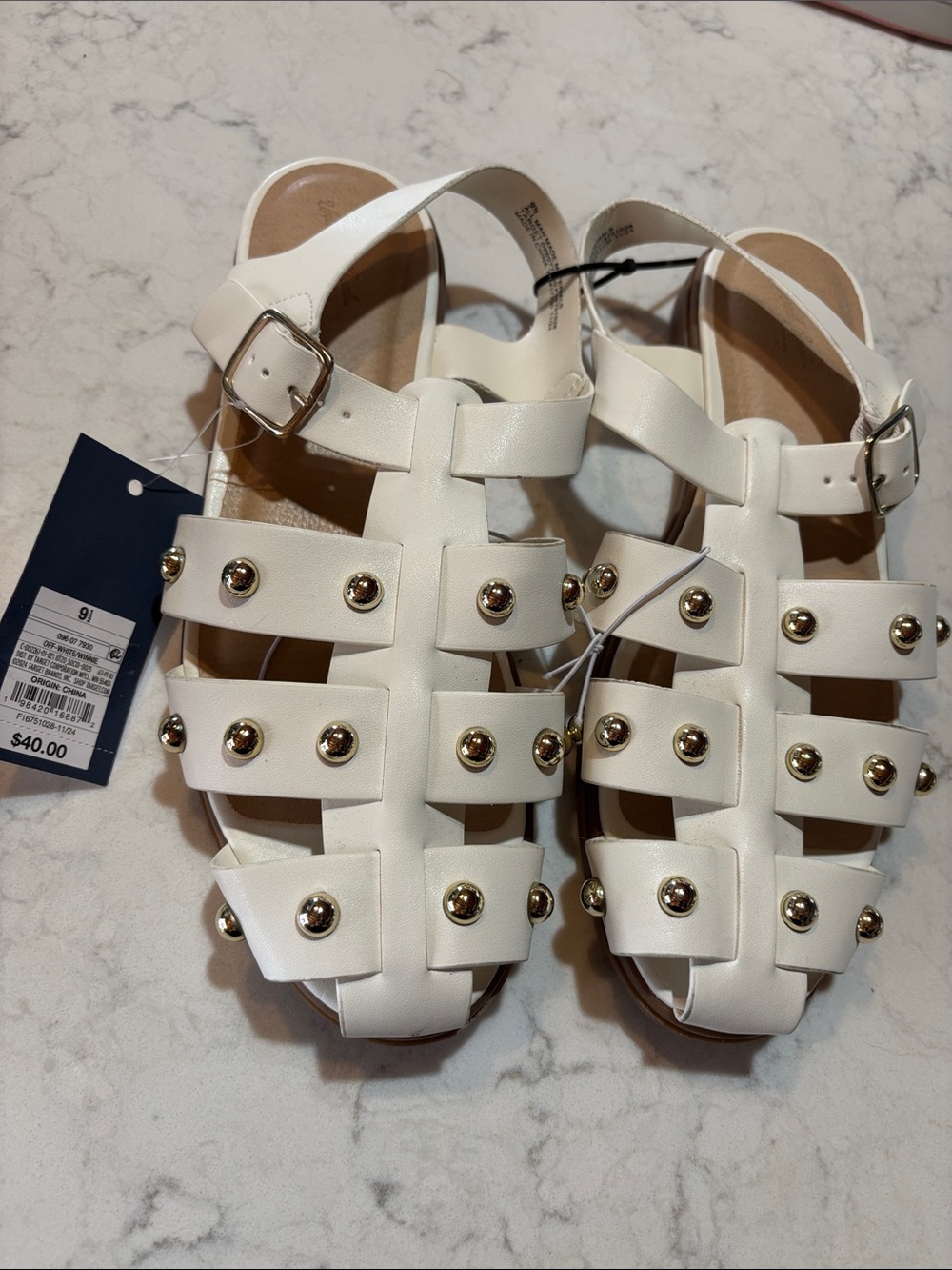 Universal Thread White Stud-Embellished Fisherman Sandals